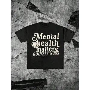[Halloween cotton T-shirt] (220g Cotton T-Shirt) MENTAL HEALTH MATTERS Printed Short-Sleeved T-Shirt. Men's Summer Round Neck Short Sleeve T-Shirt, Fashion Printed T-Shirt