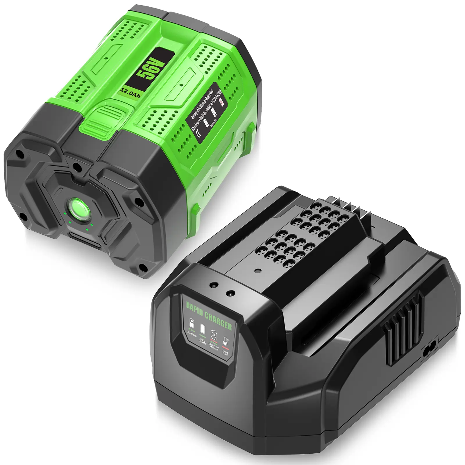 EGO 56V 12.0Ah Replacement Batteries & Charger, 12000mAh for BA2800T/BA4200T, High-Power Lithium for Leaf Blowers, 30% Longer Runtime, 3D Honeycomb Ventilation Slots