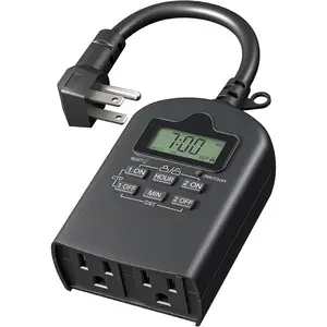 Outdoor Timer Outlet Waterproof, Outdoor Digital Timer for Lights, Programmable with 2 Grounded Outlets, for Home and Garden, 15A, 1/2HP, Heavy Duty, ETL Listed