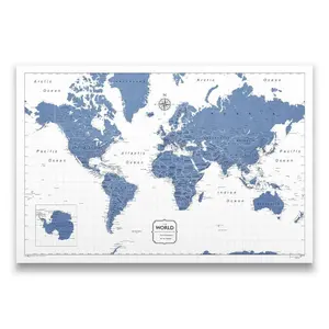 Push Pin World Map (Pin Board) - Navy Color Splash