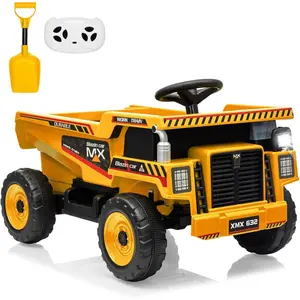 Yellow 12V Kids Ride On Dump Truck With Remote Control Electric Dump Bed Detachable Shovel Music Led Lights And Spring Suspension Yellow