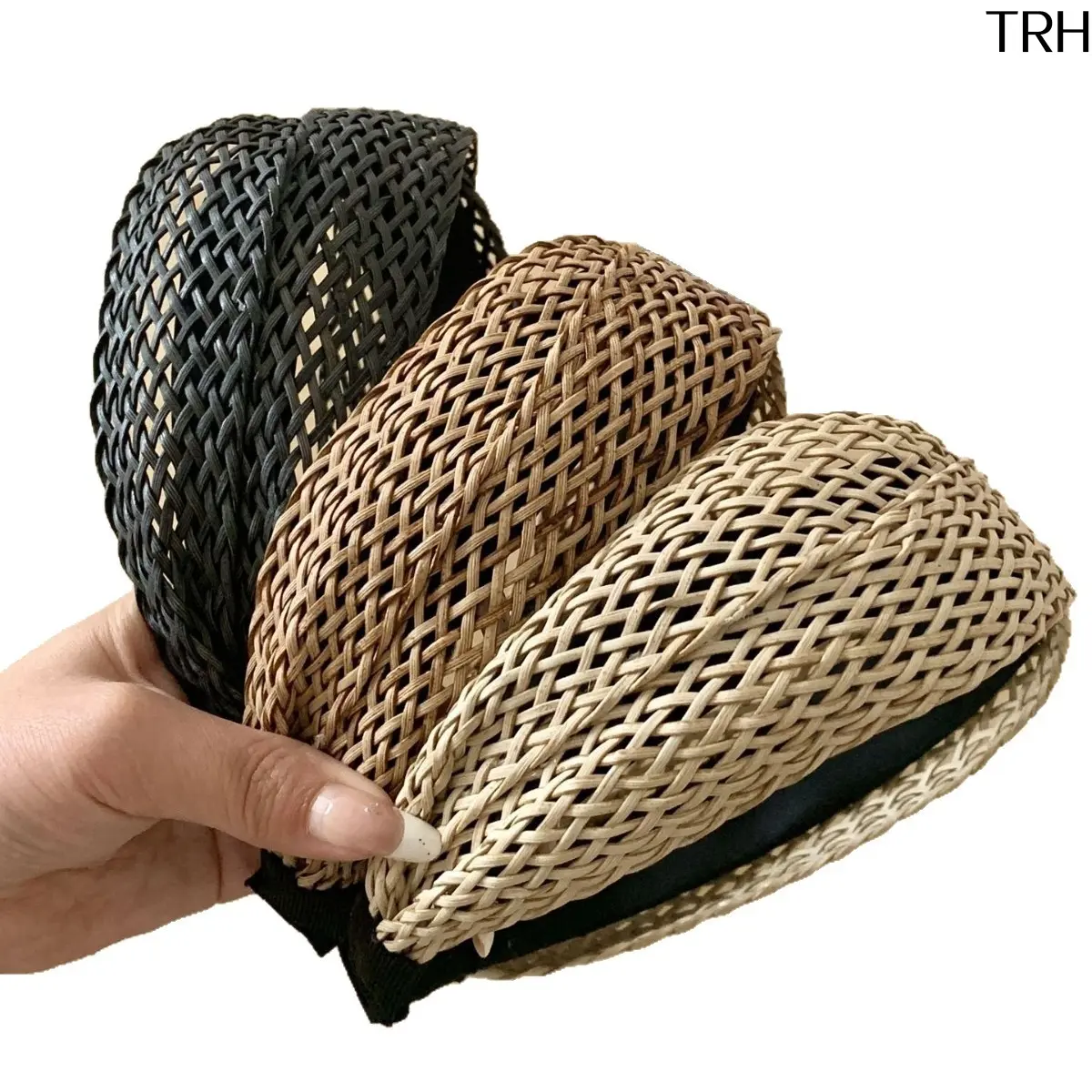 Women's Breathable Hollow-Woven Wide Twist Headband - Boho Straw Cross Hair Hoop, Anti-Sweat Casual Daily Accessory, Lightweight Secure-Fit Non-Slip Summer Beach Vacation Item for Holding Bangs & Flyaways, Anti-Sweat Headbands