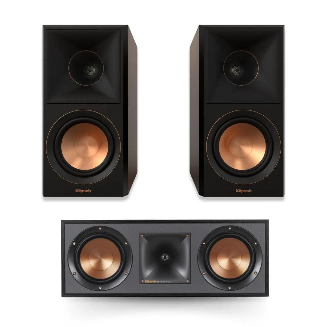 Klipsch Reference Premiere RP-500M II Walnut Wood 90" x 90" 2-Way Bookshelf Speaker Pair Bundle with R-52C Powerful Detailed Center Channel Home Speaker (1 Set, Copper-Spun Cerametallic Aluminium Components, for Home Cinema, Music Setup Audio), Detailed P