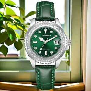Louie Juelen Emerald Forest Trail Series Watch with Green Leather Strap and Diamond Accents No Warranty Included