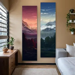 Landscape Pattern Vertical Tapestry, Snowy Peaks & Lush-Forests & Serene Skies Long Narrow Banner Tapestry, Wall Hanging Nature-inspired Aesthetic Art Tapestries for Bedroom and Living Room, Decor