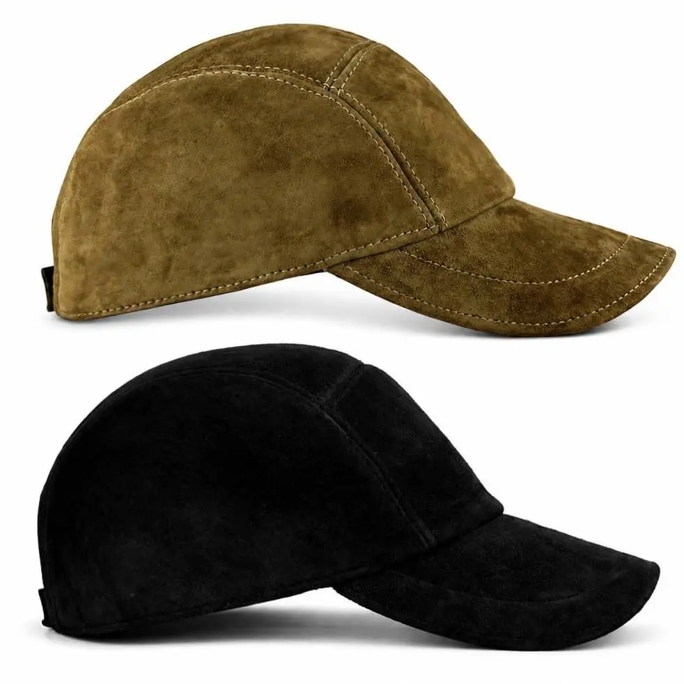 Unisex 2-Pack Genuine Suede Real Leather Baseball Cap - Handmade Sheepskin Dad Hat for Casual Wear, Classic Shape