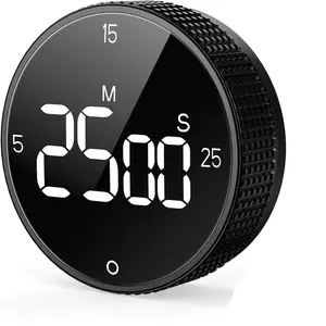 Magnetic Kitchen Timer for Cooking with Loud Alarm - Large LED Display Rotating Countdown Pomodoro Timer, Preset 5/15/25 Mins Easy for Seniors and Kids for Baking Grilling Studying