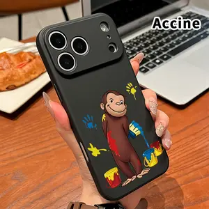 Straight Edge Phone Case for iPhone 17 16 Pro Max 15 Plus 14 13 12 11 Air XS XR E Monkey Art Play Pattern Anti-Scratch Shockproof Soft Silicone Protective Cover