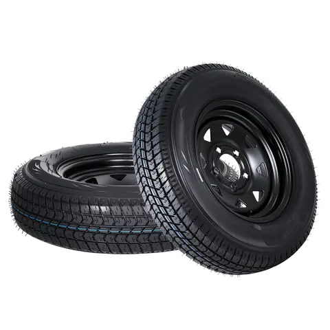 GARVEE New Upgraded 2-Pack ST175/80D13 Rubber Trailer Tires with Rims, 5 Lug on 4.5" Bolt Pattern, 6-Ply Construction Bias Ply Design, 50 PSI Load Range C, Easy Assembly Heavy Duty 13" Black Spoke Wheels for Utility, Family Camping Trailers
