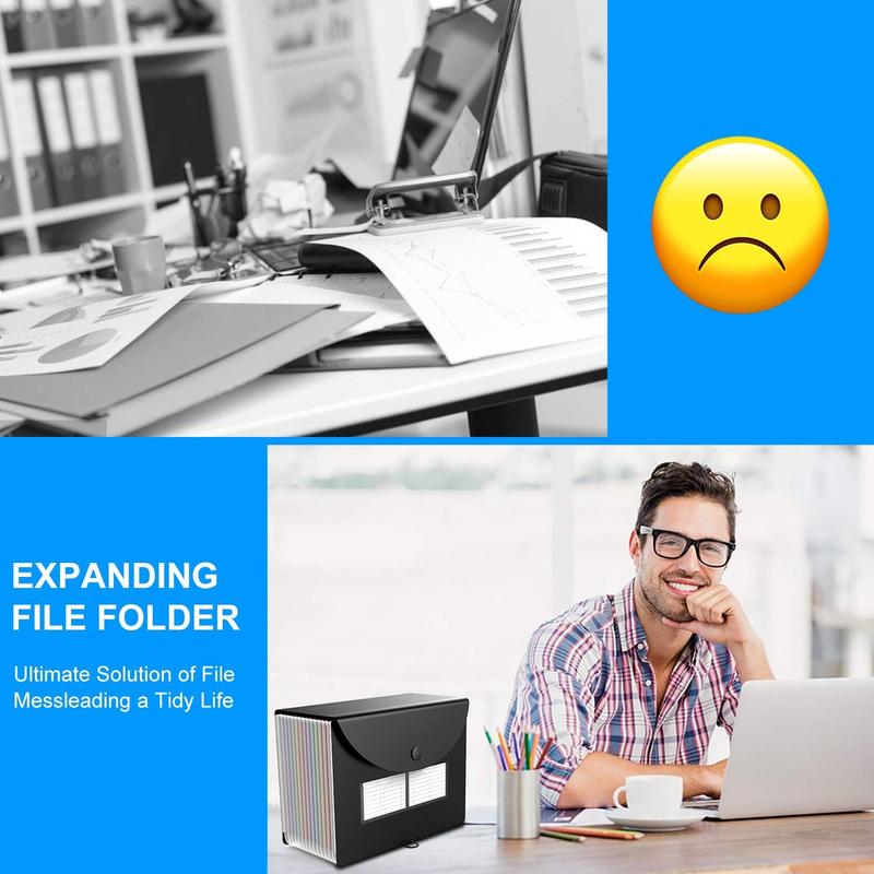 Accordion File Organizer, 12 Pocket Expanding File Folder with Label, Portable Monthly Bill Receipt Organizer, Document Storage Organizer, Expandable Desktop File Keeper, Letter/A4 Size