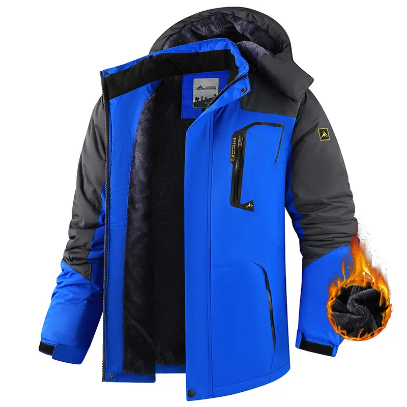 Men's Thermal Lined Parka - Water-Resistant Fleece Ski Jacket with Hood, Multi-Pocket Full Sleeves Body Fitted Athletic Outerwear for Skiing, Premium Outdoor Apparel with Letters, Sport Outdoor Clothing, Thermal Lined Outerwear, Snowboarding, Long Sleeve