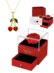 Sakura Diamond Golden Glow · Eternal Shine | New Spring & Summer Fresh Pastoral Cherry Pendant, Unique Sweet Fashion Gem Necklace with Preserved Rose Gift Box, Daily Wear Essential, Perfect for All Festivals