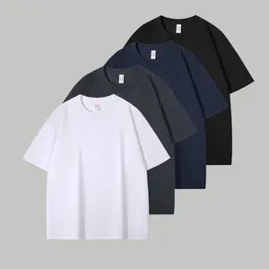 4PCS Unisex Heavyweight Round Neck T Shirt 220G Cotton Streetwear Basic Tees Oversize Fit Bulk  Men's and women's Casual Tshirt Top Tshirt