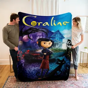 Coraline cartoon printied blanket warm beautiful flannel soft and comfortable blanket home travel blanket birthday giftFlannel blanket,Gift for anime fans