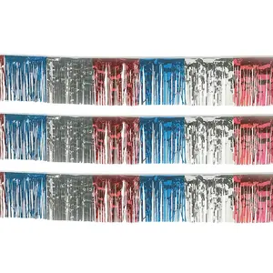 100 Ft. Patriotic Red, Blue & Silver Fringe Foil Banner Decoration