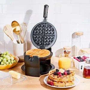 Nonstick Rotating Flip Belgian Waffle Maker, 1-Inch Thick Waffles, Hash Browns, Keto, Snacks, Sandwich, Eggs, Easy to Clean, Black, 7 Inch
