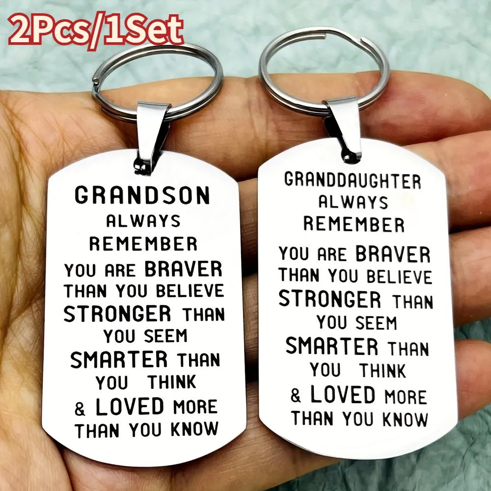 2Pcs Personalized Keychains - Durable, Stylish Custom Designs Keychains with Initial Engraving, Engraved Message, Name Engraved for Grandkids - Unforgettable Graduation, Birthday Keepsake, Initial Engraving Keychains