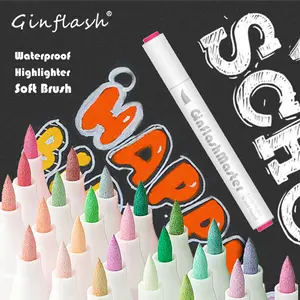Ginflash Acrylic Marker SOFT Brush Tip DIY 48 Colors Highlighter Waterproof Paint Marker Pen Art set Nail Fabric pen