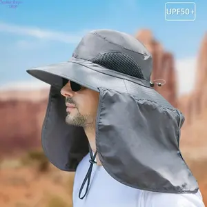Unisex UPF50+ Sun Hat Waterproof Adventure Fishing Cap with Detachable Neck Flap Breathable Quick Dry UV Protection Wide Brim Lightweight Outdoor Boonie Hat Hiking Camping Gardening Hunting Beach Travel Summer Casual All Day Sun Safe Headwear for Men Wome