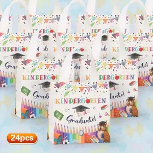 24pcs Graduation Gift Bags, Durable Non-Woven Bags with Graduation Cap Diploma Patterns, Graduation Gift Wrapping, Party Favors, Teacher Appreciation Gifts, Classroom Prizes