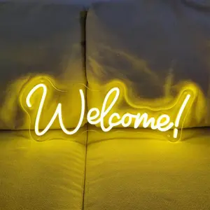 Welcome Neon Sign, USB Plug Powered LED Glowing Wall Mounted Neon Light, Decorative Light for Bars, Clubs, Clothing Stores, Shoe and Hat Stores