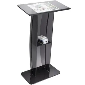 VEVOR Acrylic Podium,  47" Acrylic Podium Stand with Wide Reading Surface & Storage Shelf, Floor-standing Clear Pulpits Acrylic for Church Office School, Black