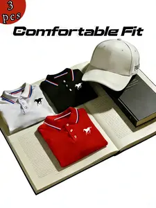 Men's Polo Shirts Set, Breathable Quick-Dry Golf Casual Tops, Lightweight Stretch Polyester Button Design, Summer Office Wear