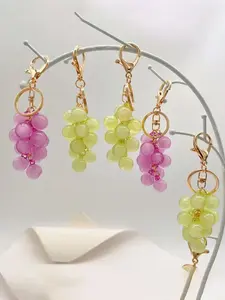 Fresh Fruit Simulated Grape Skewer Hanging Keychain, Bag Charm Keychain - Semi Transparent Jelly Texture Bead String Made Of Simulated Grape Skewers, With Multiple Colors, Paired With Lobster Clasps And Keychains For Hanging On Bags, Bag Pendant