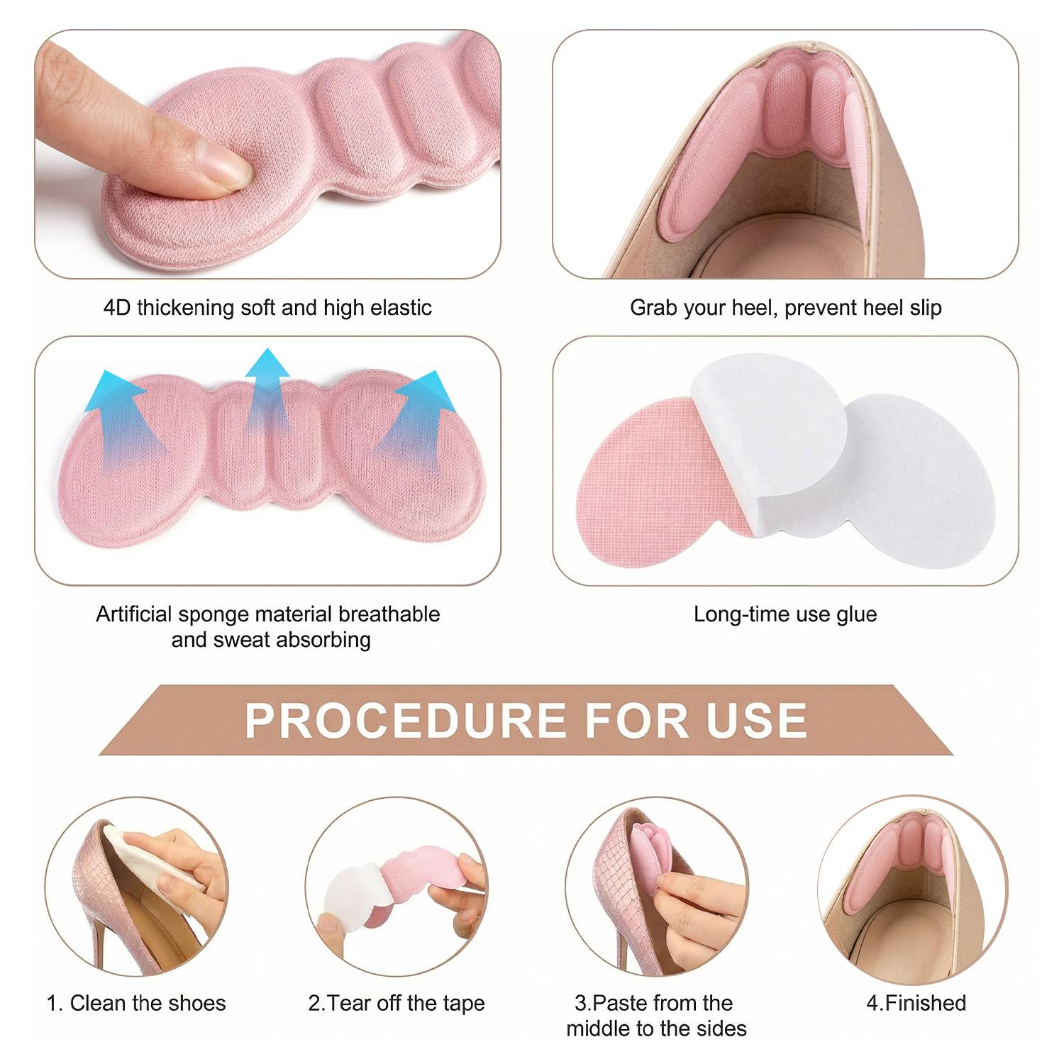 8 Pairs Premium Foam Heel Pads for Shoe that are Too Big Inserts Grips, Back of Heel Cushions Protectors Liner Heel Slip Pads,Blisters, Filler for Loose Shoe Fit