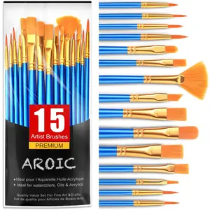Acrylic Paint Brush Set, 15 pcs Nylon Hair Paint Brushes for All Purpose Oil Watercolor Face Body Rock Painting, Small Painting Brush Kits for Kids Adult Drawing Artist
