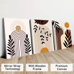 3 Counts Wooden Framed Canvas, Geometric Plant Decoration Posters, Perfect Living Room Decoration, Modern Art Design, Fashion Family Poster, Wall Art Decoration, High Definition, Waterproof, Artwork