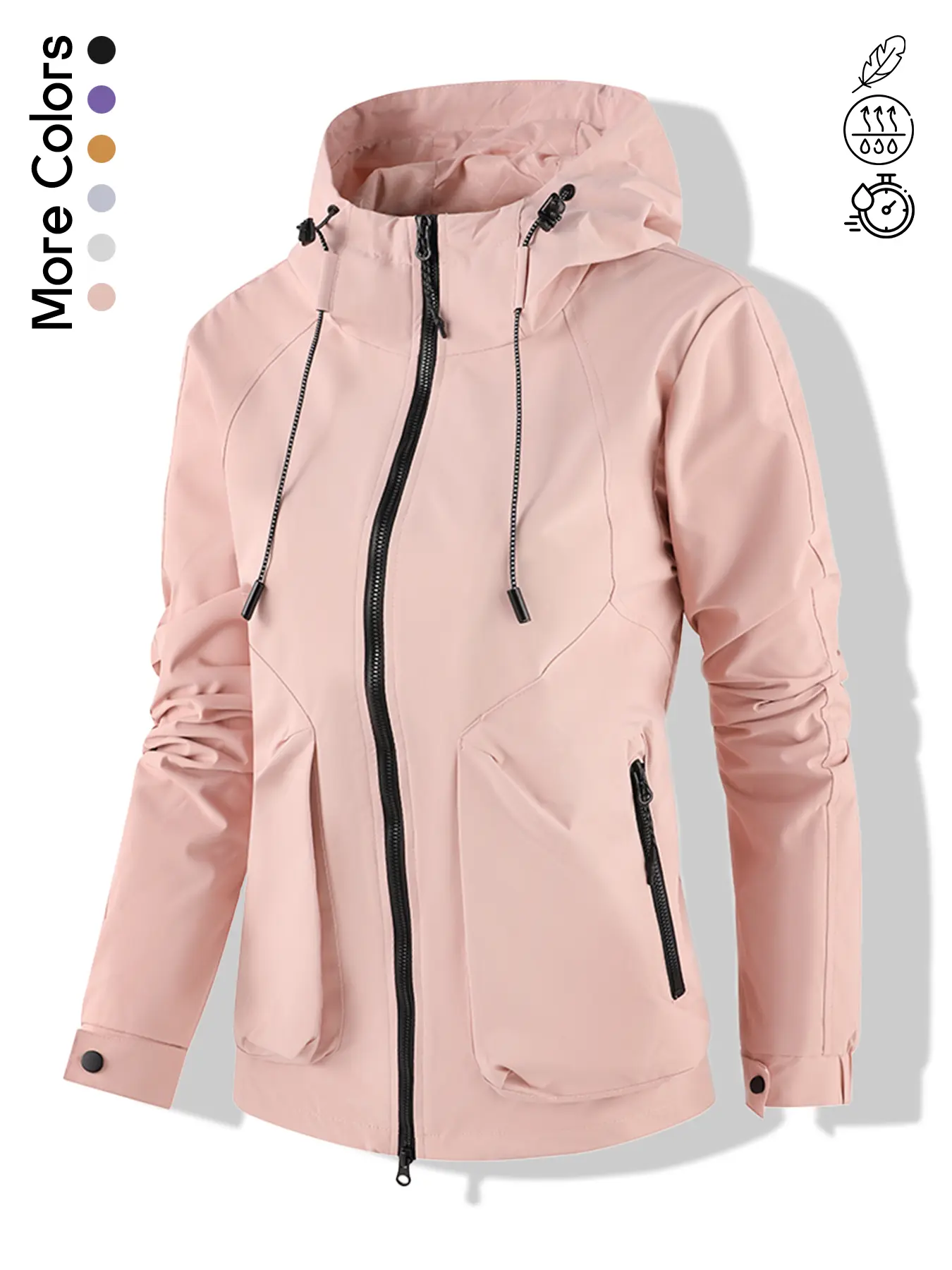Women's Softshell Hooded Jacket Waterproof Windproof Rain Coat Lightweight Outdoor Sportswear