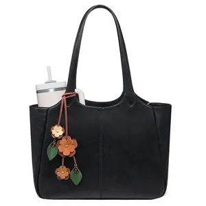 LOVEVOOK Tote Bag for Women, Leather Vintage Work Bag with 40oz Cup Holder,Nurse Teacher Shoulder Bag,Roomy,6 Pockets
