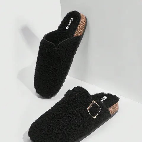 Women's Chunky Sole Clogs Slippers - Square Buckle Fashion Design, 1 Pair Casual Home Footwear, Comfortable Shoes That Match Well with Female Shoes