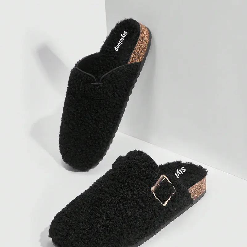 Women's Chunky Sole Clogs Slippers - Square Buckle Fashion Design, 1 Pair Casual Home Footwear, Comfortable Shoes That Match Well with Female Shoes