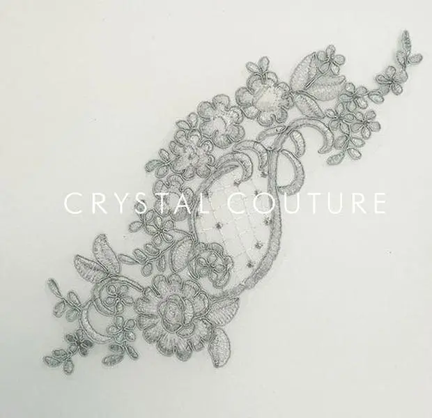 Gray Embroidered Floral Applique