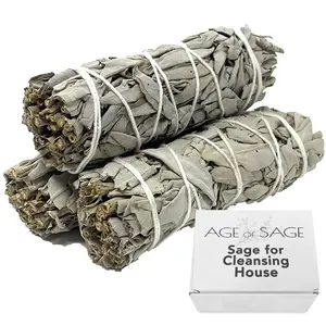 Age of Sage White Sage Smudge Sticks 4" Long - Stress Relief Dried Sage Incense Sticks - Burning Sage Sticks Bundle for Cleansing House Negative Energy - Hand Wrapped White Sage Incense Sticks - 3 Pack