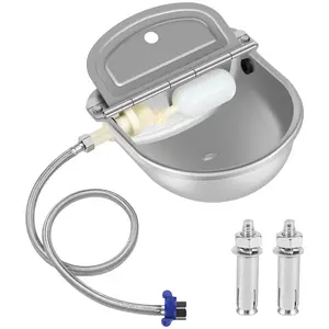 Automatic Animal Drinking Water Bowl 304 Stainless Steel Animal Water Dispenser with Float Valves Drain Plug Reusable Livestock Drinking Waterer Bowl for Livestock Dog Horse Cow