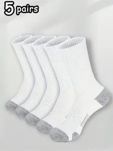 Men's Arch Compression Socks, 5 Pairs Mid-Calf Sports Socks for Running and Hiking, Breathable and Comfortable