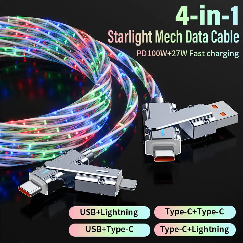 4-in-1 Dual-Head Type-C Data & 100W PD Fast Charging Cable, Mobile Electronic Charger for Cellphone Smartphone iPhone15/14/13/12/11 Pro Max/XS MAX/XR