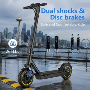 Esmax High-Speed Electric Scooter 10-inch solid tires 500W motor with front and rear dual shock absorption, range of 22-30 miles, top speed of 22 mph, dual braking system, LED lights, app control, aluminum alloy frame, Springtok。