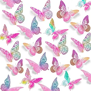 Purple Butterfly Wall Decor Stickers (48 PCS) Removable Butterfly Decorations for Bedroom Nursery & Birthday Party 4 Styles 3 Sizes Wall Decals for Girls Room & Home Decor
