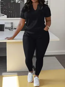 New Plus Size Women's Suit Sportswear Lounge Sets Solid Color Round Neck Long Sleeve Top with Pants for All Seasons Indoor And Outdoor Womenswear Casual Minimalist
