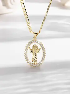 Fashion Hip Hop Luxurious Jesus Baby Charm Necklace, Brass Plated 14k Gold Cross Heart Zircon Pendant, Unisex Holiday Blessing Gift Charms Necklace