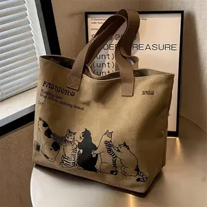 Women's Canvas Tote Bag with Zipper - Large Capacity Shoulder Bag for Work & School, Office Work Bag, Multi Functional Bag