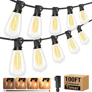 100 FT LED String Lights for Outside, Waterproof Outdoor Patio Lights with Dimmable Edison Bulbs, Warm White Hanging Light with Timer for Backyard Yard Gazebo Party Tent Garden Tree