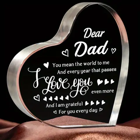 Gifts for Dad Christmas, Engraved I Love You Dad Keepsake, Dad Birthday Gifts From Daughter Son, Best Dad Ever Present, Heart Plaque, Decorative Plaque, Acrylic Plaque Decor