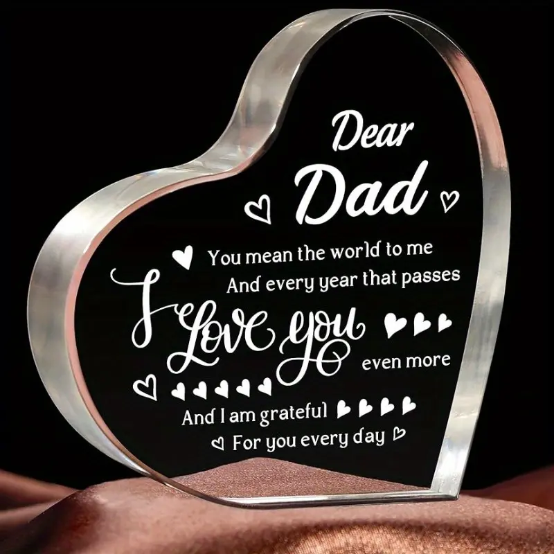 Gifts for Dad Christmas, Engraved I Love You Dad Keepsake, Dad Birthday Gifts From Daughter Son, Best Dad Ever Present, Heart Plaque, Decorative Plaque, Acrylic Plaque Decor