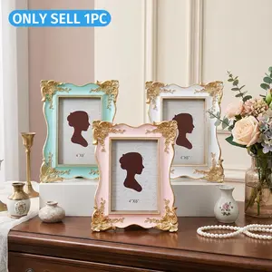 European Vintage Colorful Gold Leaf Carved Rectangular Photo Frame, Resin Material, Wall Mountable, DIY Home Decor, Wedding Gift