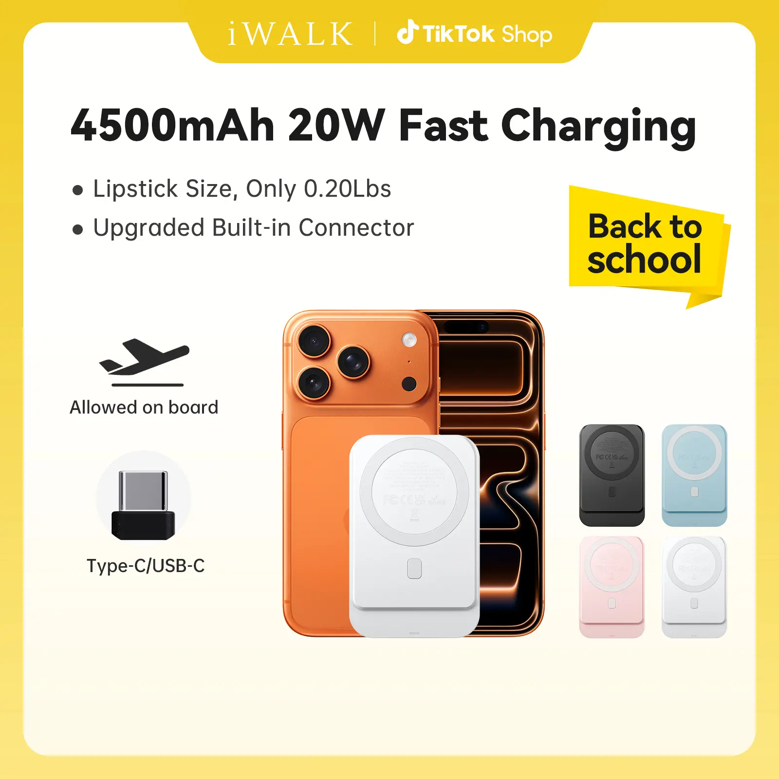 iWALK 5000mAh Magnetic Wireless Power Bank - 0.5in Ultra Slim 18W PD Fast Charger, Compact Pink Mobile Accessory, Smart LED Screen, Travel-Friendly USB-C Connector for Smartphone, Cellphone & Electronic Charging Needs,back to school,back to school haul